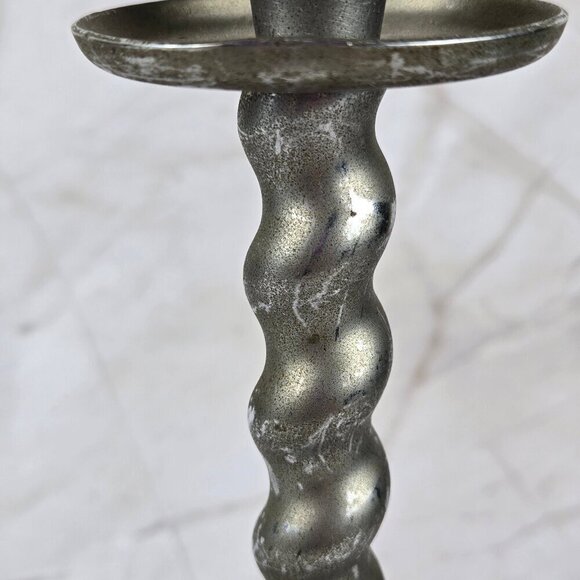 Pair of Vintage Aluminum Taper Candlestick Holders Twisted Body Style - Picture 7 of 14